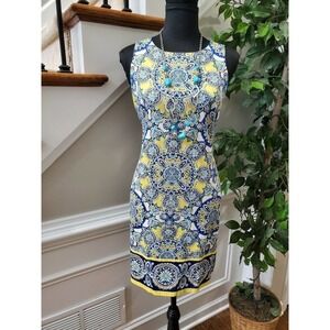 London Times Women's Multicolor Cotton Sleeveless Round Neck Knee Length Dress 6